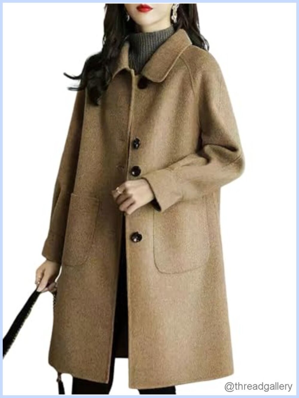 Warm Wool Peacoat Single Breasted Long Overcoat with Pockets